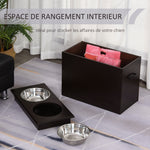 Gamelles chiens surélevées gamelle double chien chat Porte-gamelles surélevé 60L x 30l x 41H cm bois chocolat