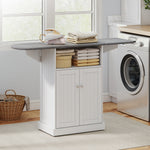 Ironing cabinet on wheels, ironing board with foldable ironing surface, 131 x 37 x 89.5 cm, white