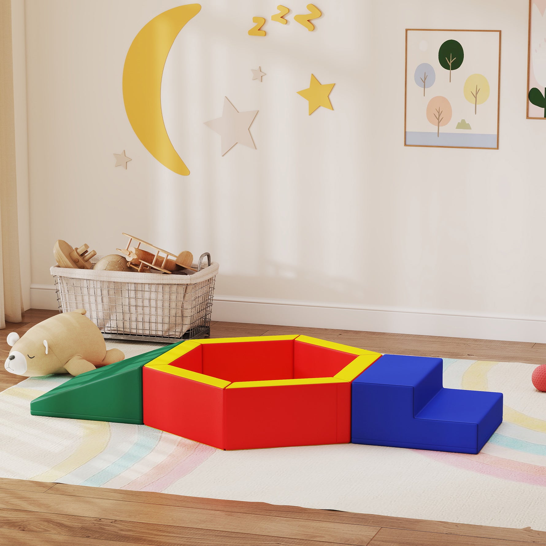 Parcours motricité bébé en mousse EPE avec piscine à balles, module motricité bébé avec housse en PU, multicolore
