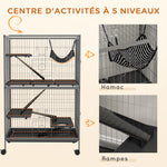 Cage pour rongeurs Multifonction 4 Plateformes 3 rampes 4 Portes dim. 80L x 52l x 128H cm acier Gris argenté Noir