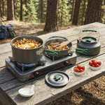 Kit de Casseroles Camping en Aluminium 11 Pcs, avec Sac de Rangement et Poignées Anti-Brûlures, Ø19x10cm, Gris-1