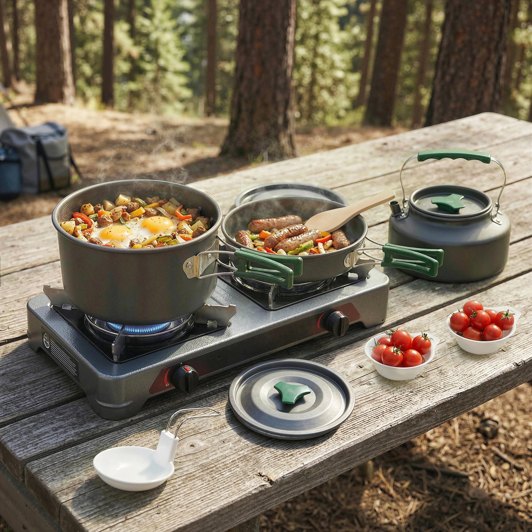 Kit de Casseroles Camping en Aluminium 11 Pcs, avec Sac de Rangement et Poignées Anti-Brûlures, Ø19x10cm, Gris-1