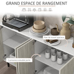 Aparador de cocina mueble de almacenaje 2 armarios con estantes ajustables, 121 x 37 x 75 cm, blanco y aspecto de madera gris