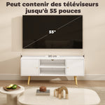 Meuble TV style scandinave 2 portes 2 niches passe-fils piètement bois pin panneaux blanc - 120 x 34 x 50 cm blanc