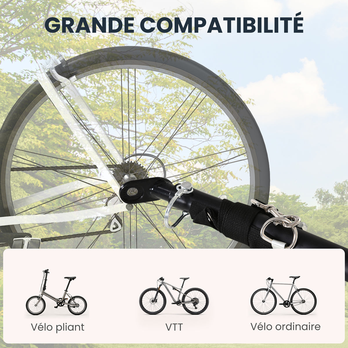 Remorque vélo remorque de transport pour vélo 70L 139L x 71,5l x 49H cm barre d'attelage universelle acier noir