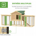 Poulailler clapier modèle chalet multi-équipé : rampes, nichoirs, plateau, en bois massif 204 x 85 x 93 cm bois naturel