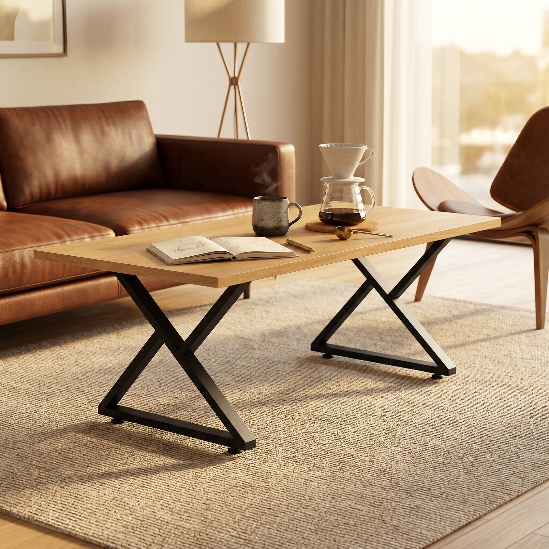 Pieds de table en acier, 60 x 43 cm, lot de 2 pieds de bureau en forme X avec patins réglables et vis, noir
