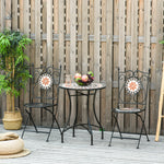 Ensemble Bistro 2 Places 3 pièces Style Fer forgé mosaïque céramique Motif Rose des Vents chaises Pliables