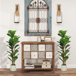 Lot de 2 plantes artificielles 120 cm Figuier lyre arbre artificiel avec pot en plastique et tronc en bois massif, vert