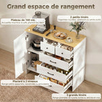 Buffet Cuisine, Meuble de Rangement avec 5 Tiroirs et Porte, Style Rustique, 100 x 40 x 94 cm, Blanc