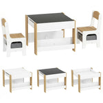 Ensemble 3 pièces table et 2 chaises pour enfant avec plateau réversible tableau noir, panier de rangement, étagères