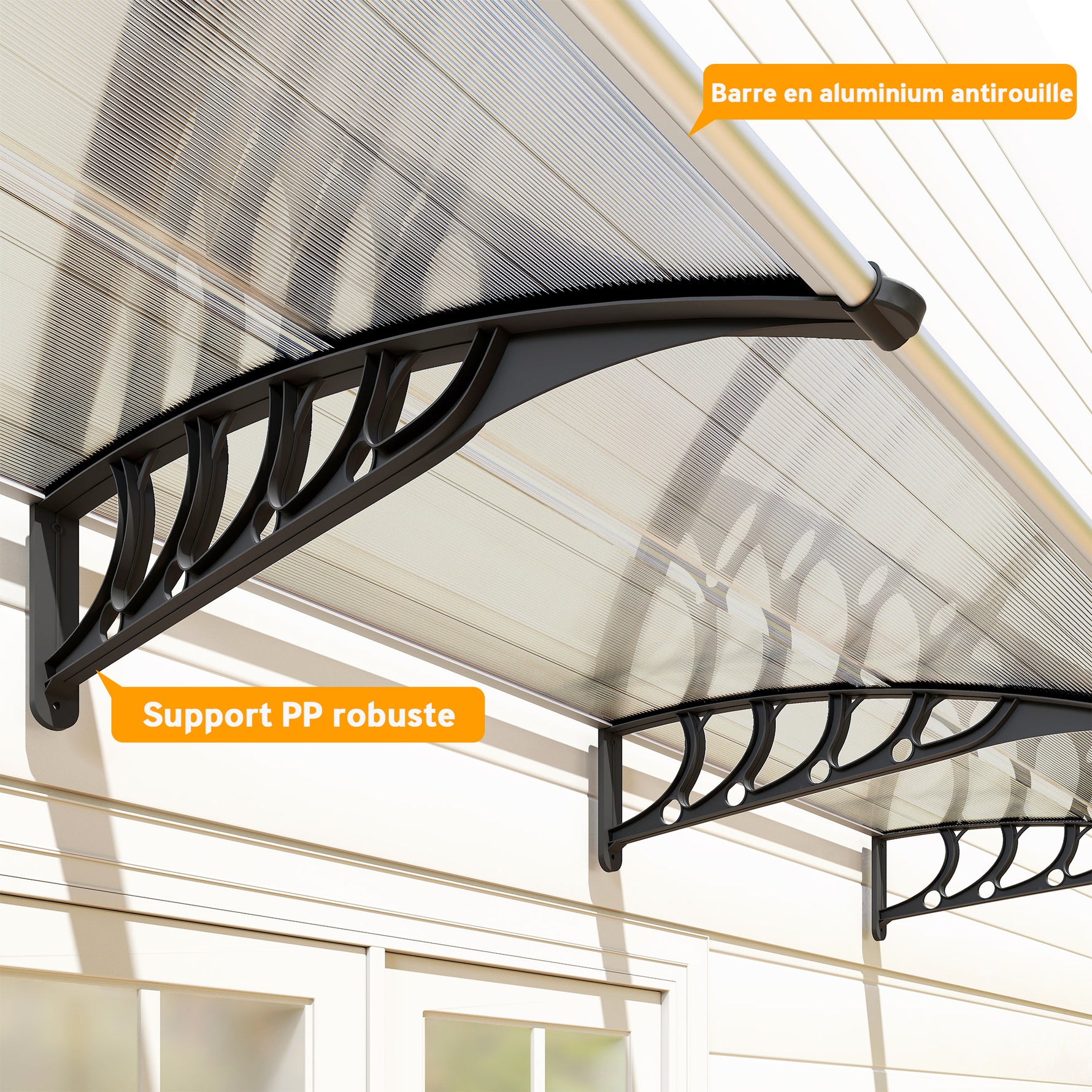 Auvent de porte toit marquise en polycarbonate auvent de porte d'entrée bord en aluminium contre la pluie et UV