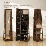 Lockable Swivel Jewelry Armoire with Mirror - Multi-Storage Jewelry Cabinet - Rustic Brown