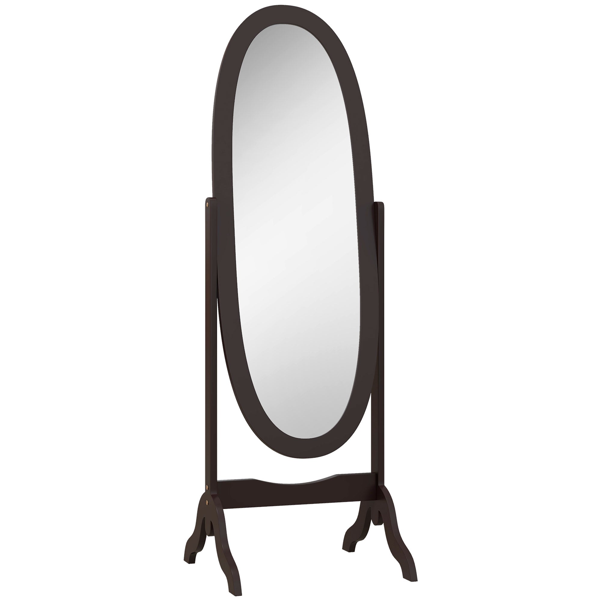 Miroir à pied ovale style shabby chic inclinaison réglable 48 x 46 x 147 cm mdf café
