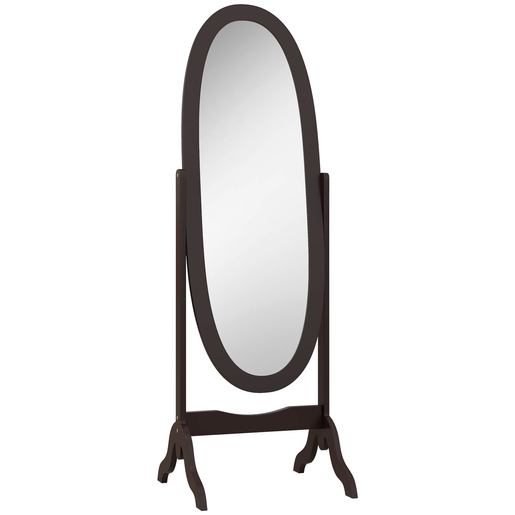 Miroir à pied ovale style shabby chic inclinaison réglable 48 x 46 x 147 cm mdf café