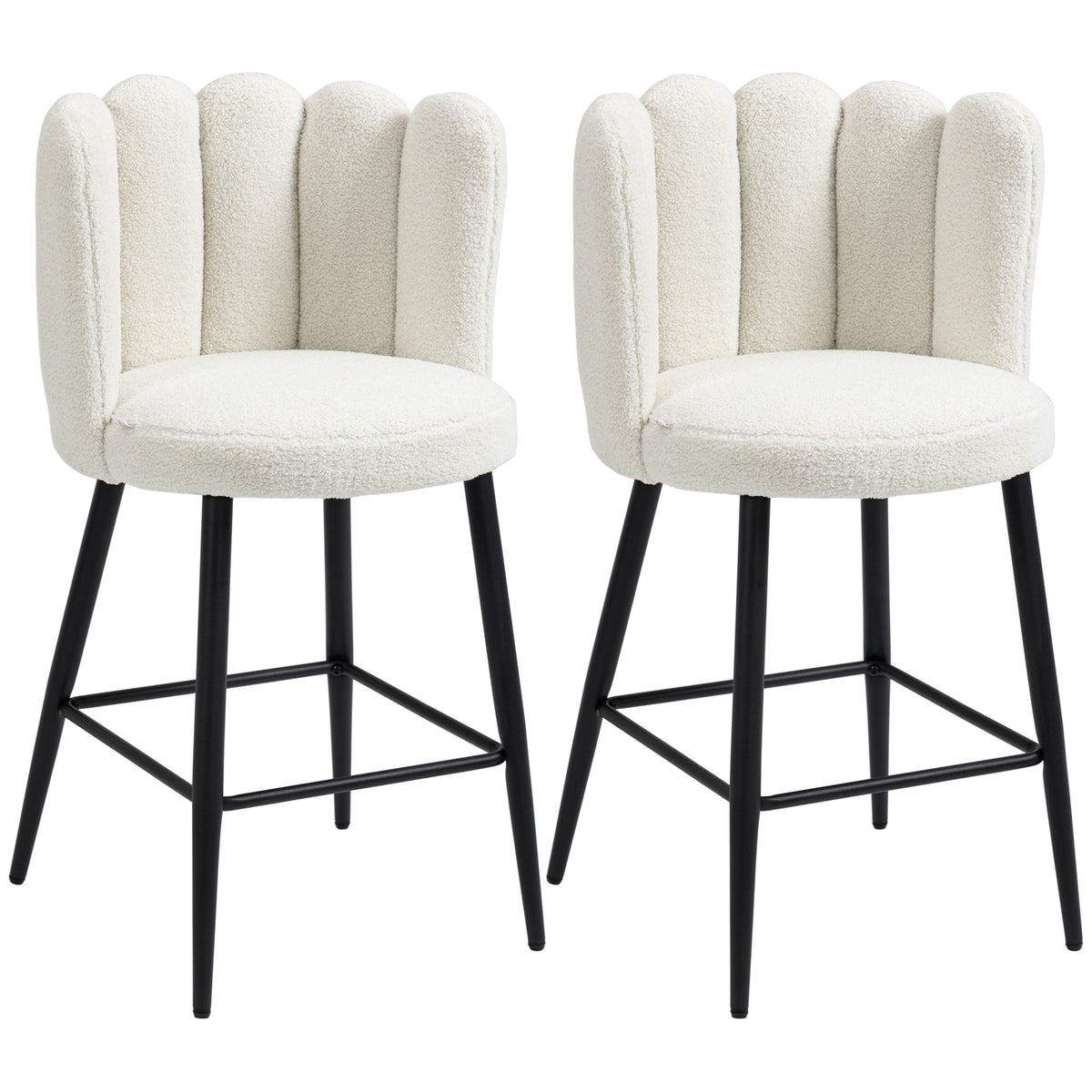 2er-Set Barhocker mit Fußstütze Stahl Stoff in Bouclé-Optik Höhe 65 cm Creme Schwarz