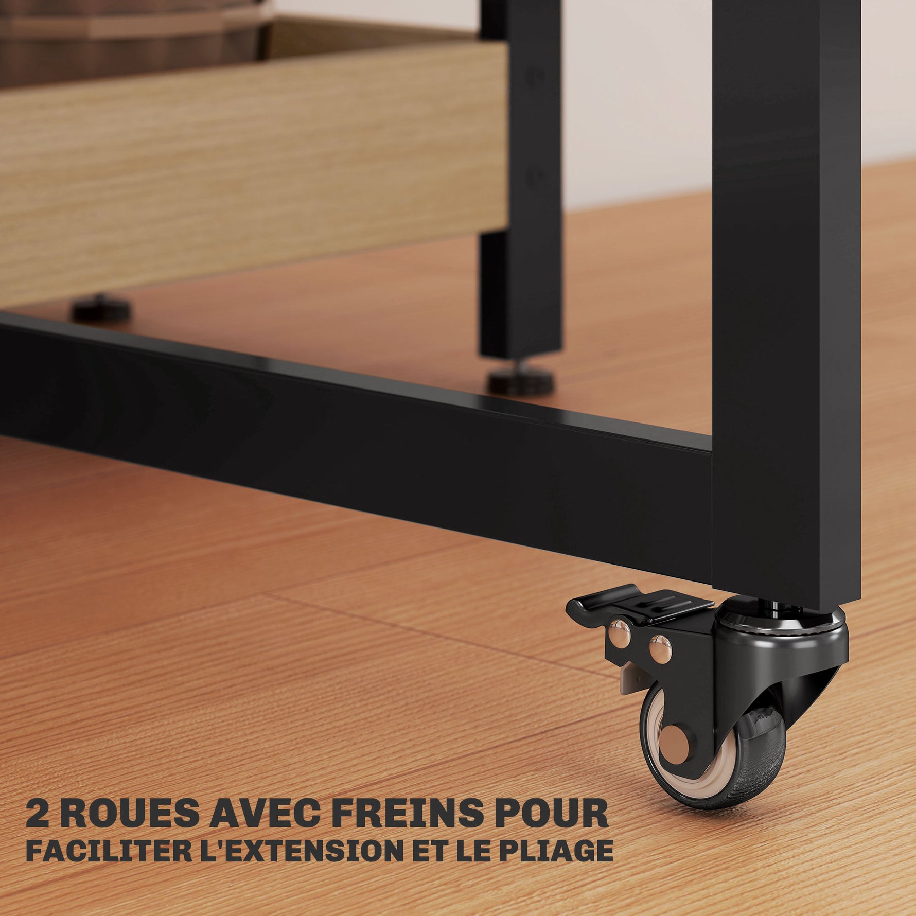 Table à manger pliante sur roulettes 4 personnes avec compartiments ouverts, pour petits espaces, salle à manger, chêne