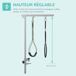 Bras de toilettage pliable pour animaux de compagnie en acier inoxydable avec collier de serrage pour chiens de grande et petite taille hauteur réglable max. 74 cm