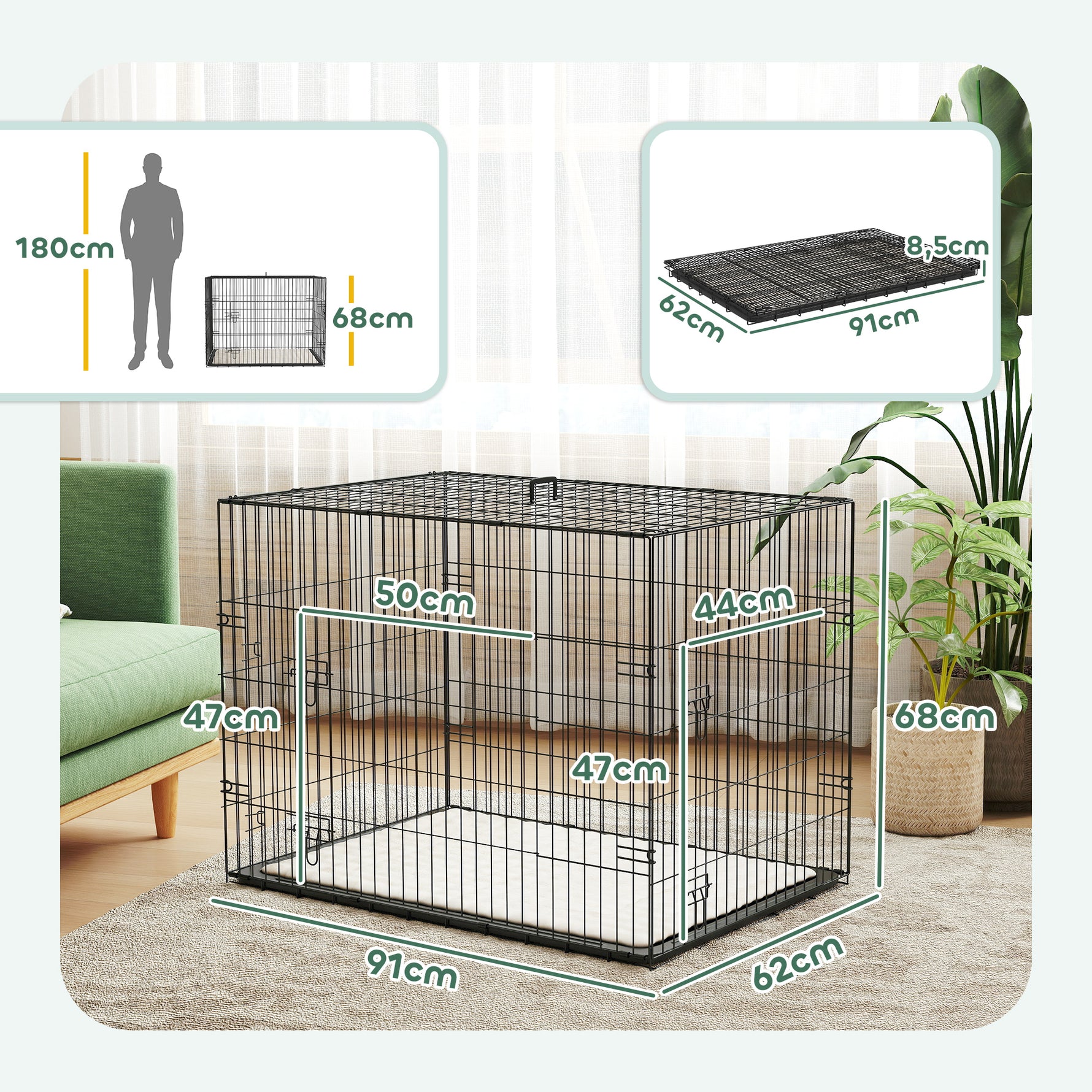 Cage caisse de transport pliante pour chien poignée, plateau amovible, coussin fourni 90 x 57,5 x 62 cm noir