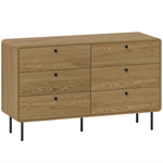Commode 6 tiroirs meuble de rangement style moderne coins arrondis et pieds en acier 120 x 40 x 75cm effet bois de chêne