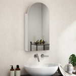 Armoire murale salle de bain avec miroir, meuble salle de bain sans cadre en arche et étagères en verre réglables, blanc