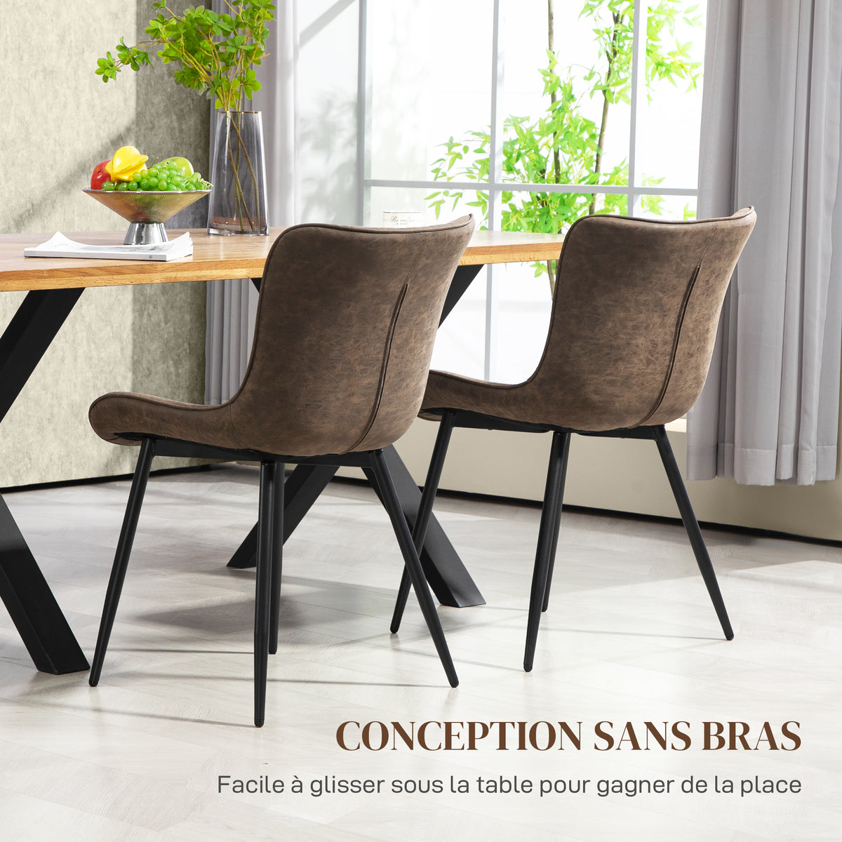 Lot de 2 chaises de salle à manger design moderne et capitonné pour salon, salle à manger, chambre à coucher, marron