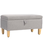 Banc de rangement, bout de lit, repose-pieds rembourré en lin avec pieds en bois de caoutchouc, 71x37x36cm, gris clair