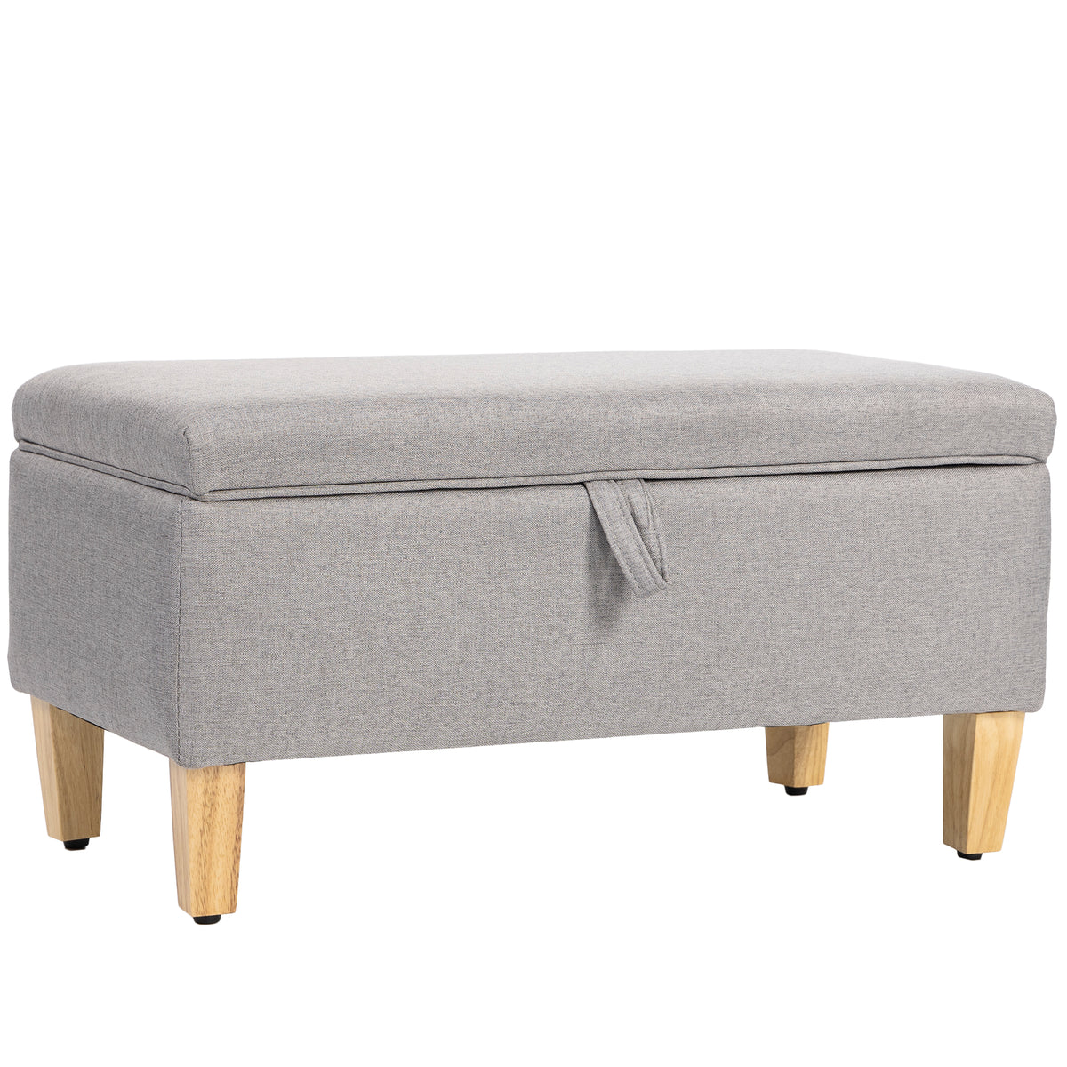 Banc de rangement, bout de lit, repose-pieds rembourré en lin avec pieds en bois de caoutchouc, 71x37x36cm, gris clair