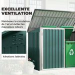Cache Poubelle Extérieur en Acier Galvanisé pour 2 Poubelles, Double Porte, Couvercle Pneumatique, 180x108x130cm, Vert