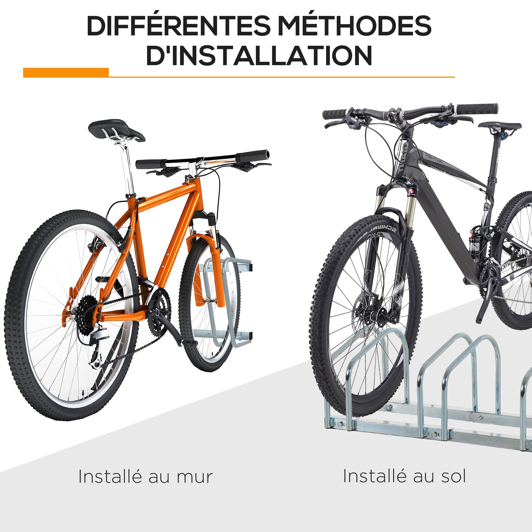 Râtelier 4 vélos dim. 110L x 33l x 27H cm acier galvanisé argent