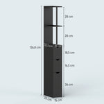 Meuble colonne salle de bain armoire de salle de bain avec tiroirs étagères ouvertes placard 15 x 33 x 136,8 cm noir