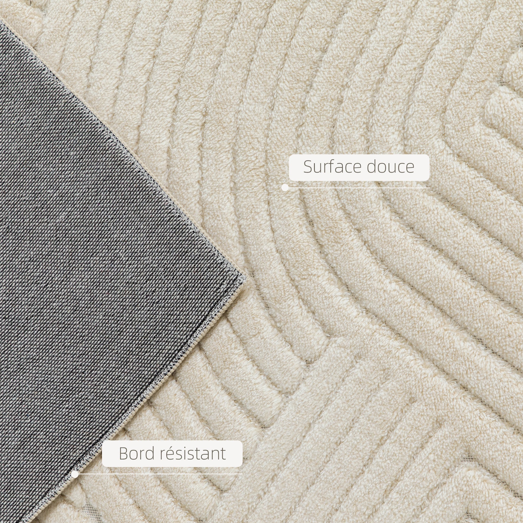 Tapis salon 200 x 140 cm, tapis à poils épais géométrique, moelleux et antidérapant, crème