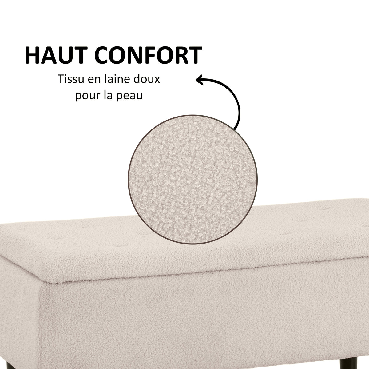 Banc de rangement coffre de rangement pieds en bois de caoutchouc 95 x 38 x 45 cm beige