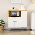 Meuble de rangement cuisine pour micro-ondes, 1 tiroir, 2 placards une étagère, 90 x 40 x 98,5 cm, bois et blanc
