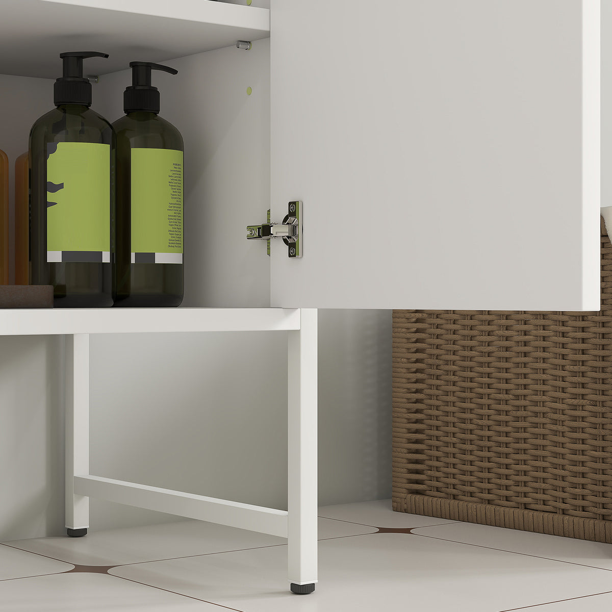 Meuble sous lavabo, meuble de salle de bain avec 2 portes à fermeture douce et étagère réglable, blanc