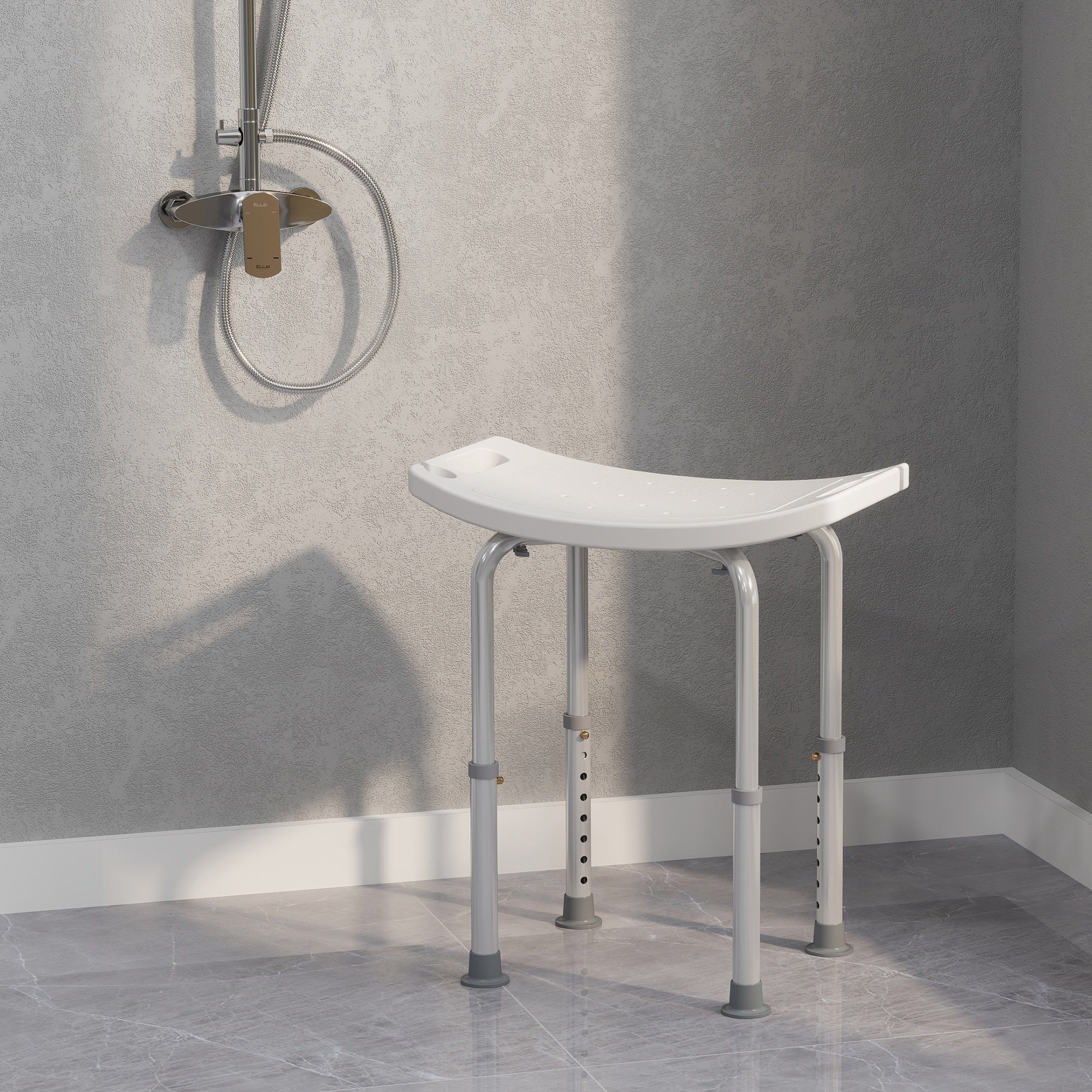 Taburete de ducha silla de ducha para personas mayores y discapacitadas, altura ajustable, patas antideslizantes, silla de baño de aleación de aluminio resistente a la oxidación, blanco