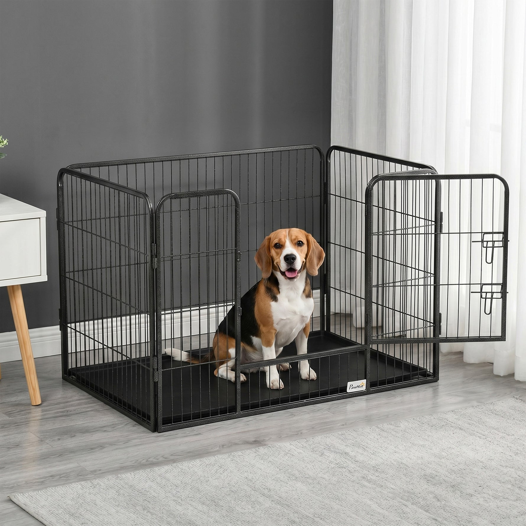 Enclos parc pour chien 4 panneaux en métal grillagé avec Porte Verrouillable, dim. 109L x 74l x 71H cm