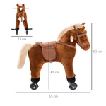 Jouet cheval pour enfant de +24 mois avec 4 roulettes, effet sonore, repose-pieds et guidon, 55x23x60 cm Marron