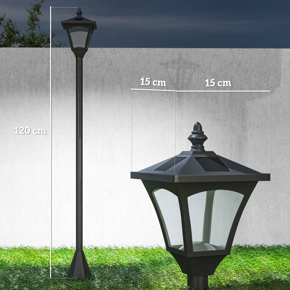 Luminaire extérieur lampadaire sur pied solaire lampadaire lanterne classique LED 30 Lm dim. 15L x 15l x 120H cm noir