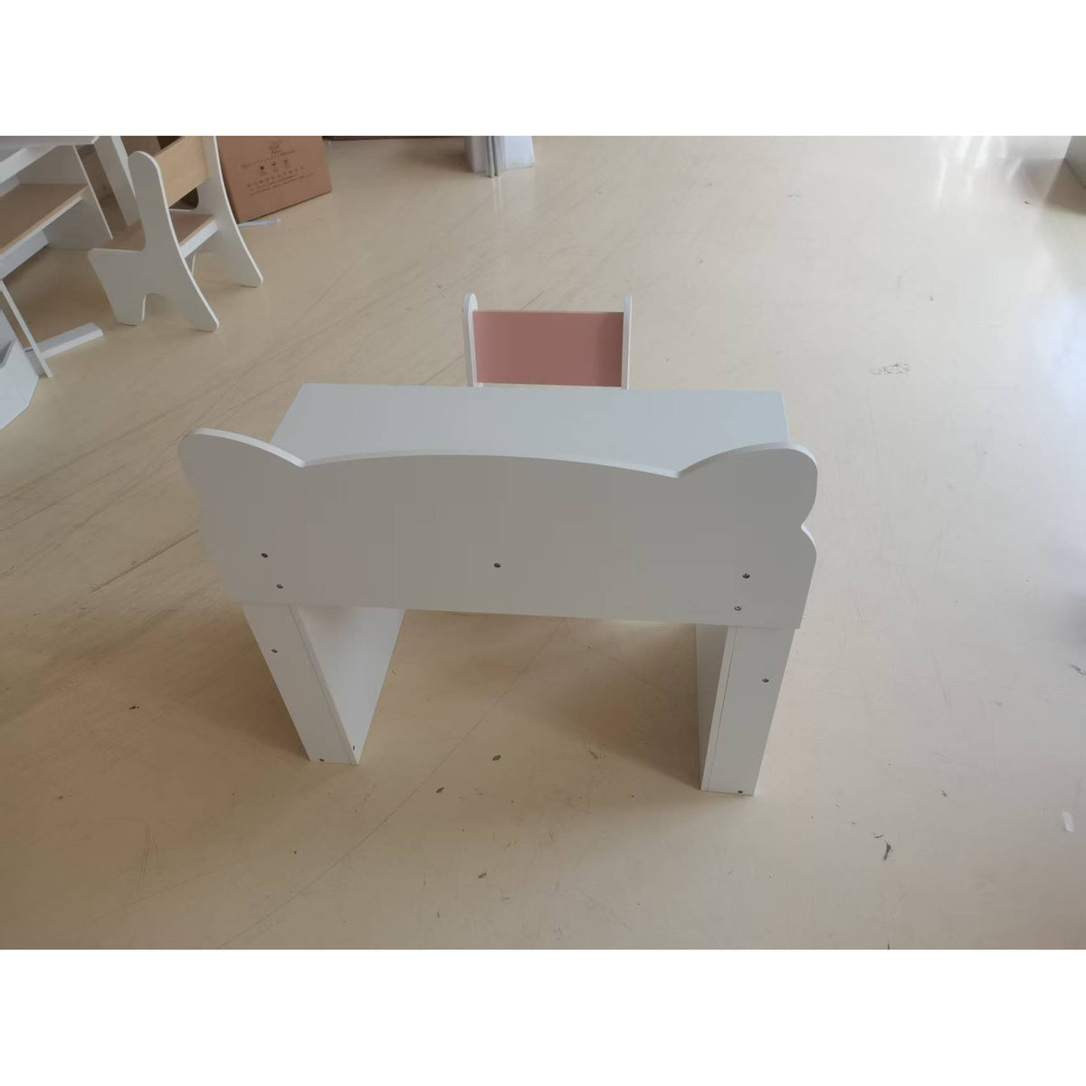 Scrivania e Sedia per Bambini 2 Pezzi, Set Tavolo per Attività, Cassetto, Libreria per Disegno, Lettura, Bianco Rosa