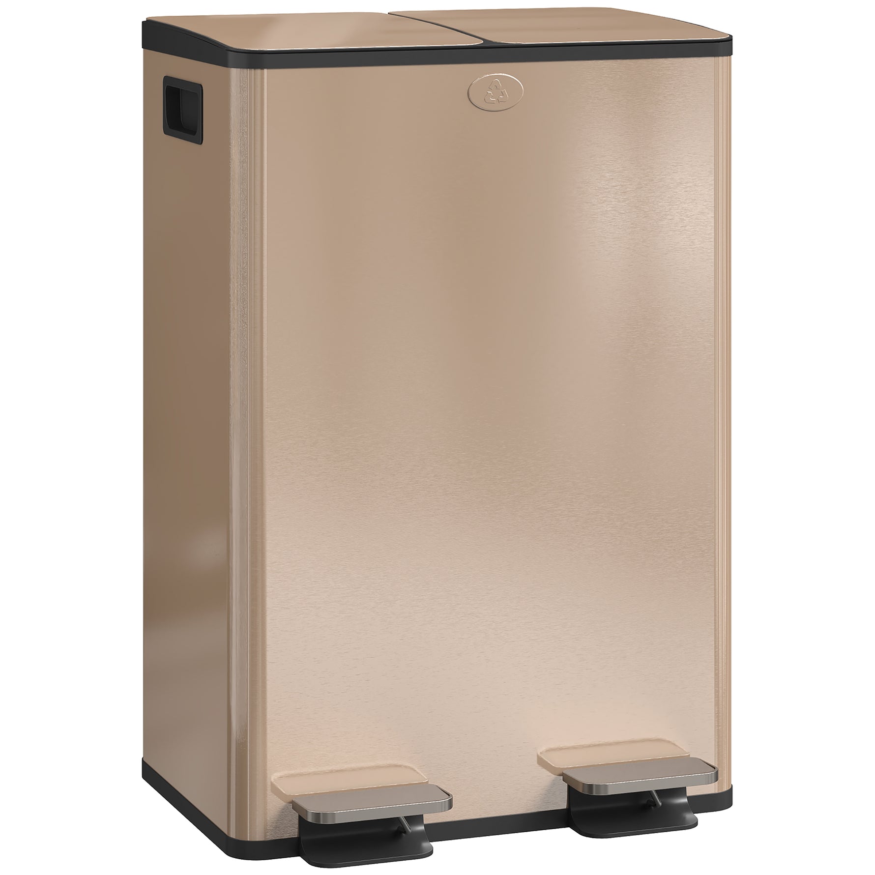 Poubelle de cuisine 2 compartiments de 2 x 28L, acier inoxydable, couvercle à fermeture douce, 45,8x36x67,6cm, or