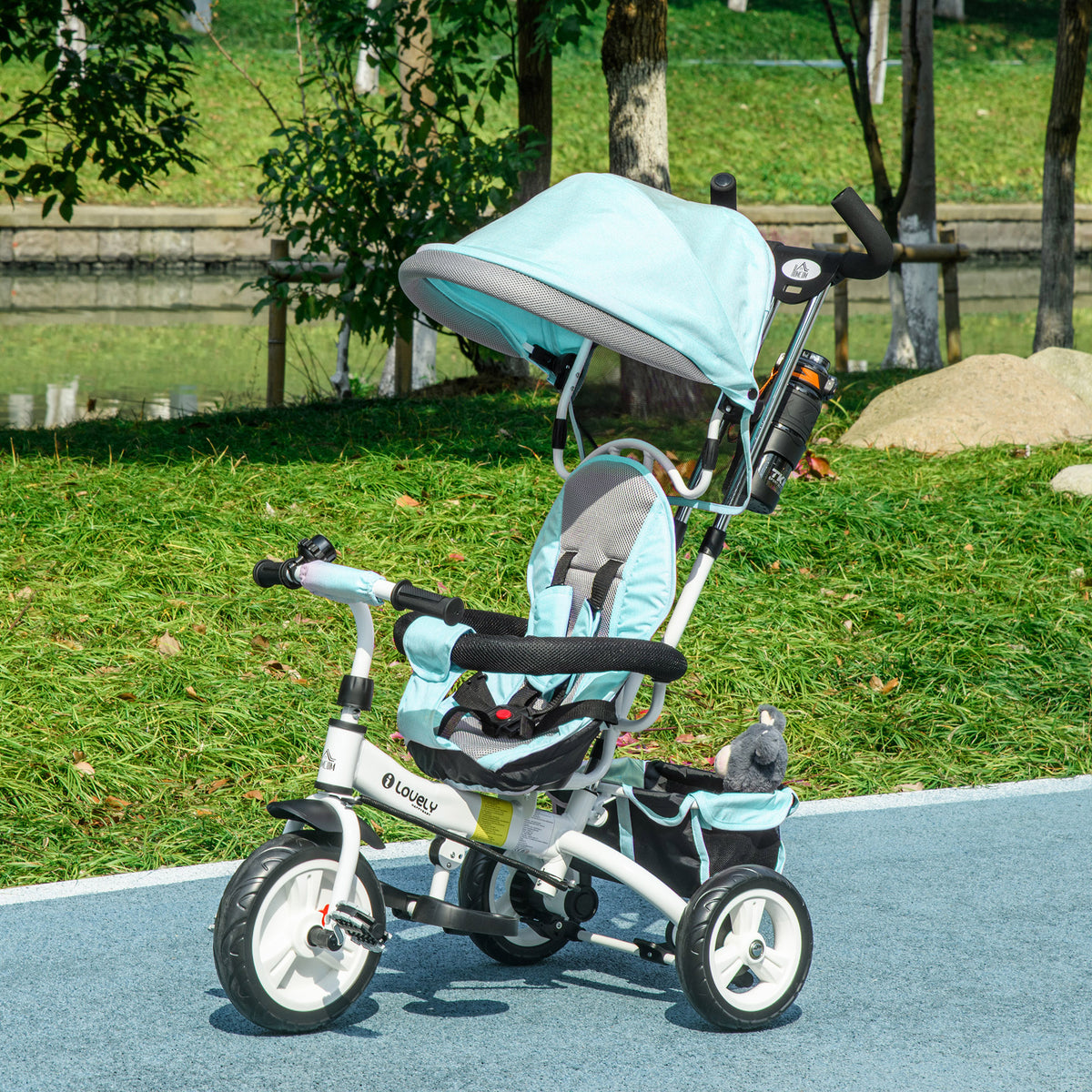 Tricycle 6 en 1 pour enfants, auvent, ceinture de sécurité 5 points, rangement, repose-pieds, frein, 1-5 ans, vert