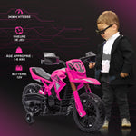Moto cross électrique pour enfants 3-8 ans, batterie 6 V, 2 moteurs, klaxon et roues d'entraînement, charge 30KG, rose