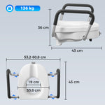 Rehausseur de siège de toilettes avec poignées, largeur réglable, accoudoirs rembourrés, blanc