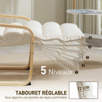 Fauteuil salon, fauteuil d'appoint rembourré en velours, repose-pieds réglable et structure en acier, 67x93x105cm, crème