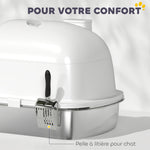 Maison de toilette pour chat bac à litière fermé bac acier inoxydable, nettoyage facile, 52,4 x 41,3 x 39,9 cm, blanc