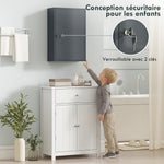 Armadietto portamedicinali a 2 ripiani, 3 livelli, chiudibile a chiave, dim. 40L x 18P x 60A cm, 2 chiavi, metallo, grigio fumé