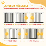 Barrière de sécurité animaux porte fermeture automatique système de double verrouillage sans perçage 3 extensions noir