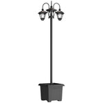 Lampadaire Extérieur sur Pied à 3 Têtes avec Bac à Fleurs, Capteur Automatique Crépuscule à L'aube, 52x52x185cm, Noir
