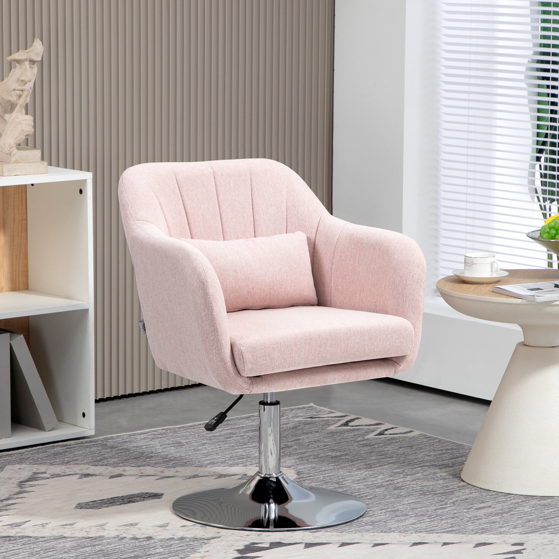 Fauteuil de salon coussins lombaires hauteur réglable pivotant 360° piètement en métal rose